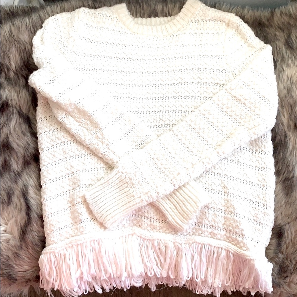 Topshop Cream Fringe Sweater